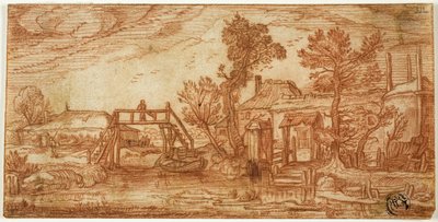 橋と家々のある運河 作： Jan van de Velde II
