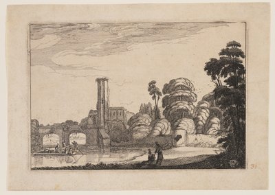 石橋の前のフェリー 作： Jan van de Velde II