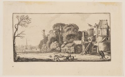 豚と二人の行商人のいる風景（『6つの風景』より 作： Jan van de Velde II