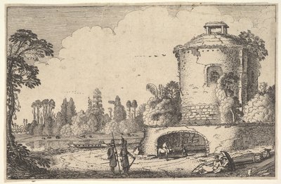 ラウンド タワーのある風景、カリフォルニア州。 1616年。 作： Jan van de Velde II