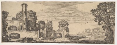 風景と廃墟からの城の廃墟のある川景, ca. 1615年。 作： Jan van de Velde II