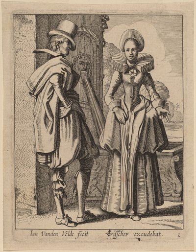 衣装を着た 2 人の人物 作： Jan van de Velde II