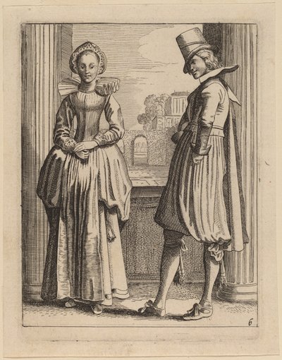衣装を着た 2 人の人物 作： Jan van de Velde II