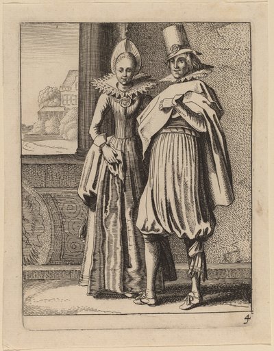衣装を着た 2 人の人物 作： Jan van de Velde II
