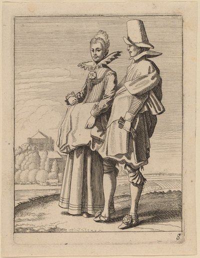 衣装を着た 2 人の人物 作： Jan van de Velde II