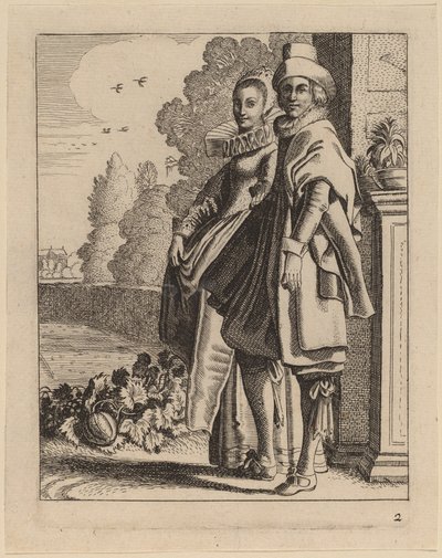 衣装を着た 2 人の人物 作： Jan van de Velde II