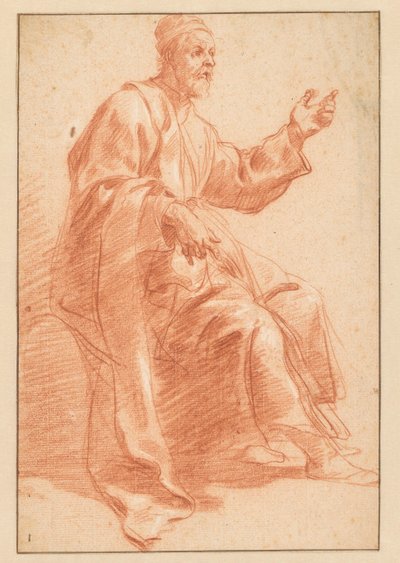 左手を上げて座っている老人 作： Jan van den Bergh