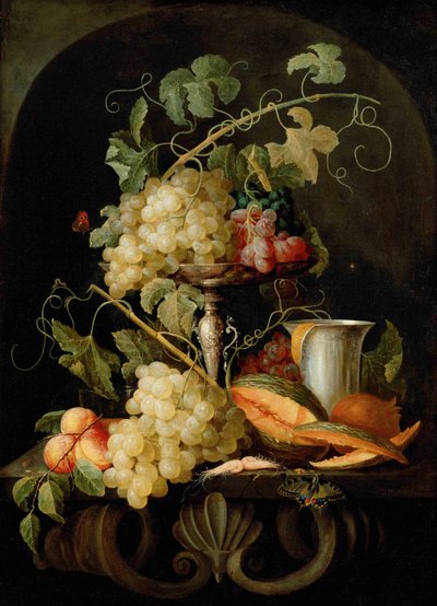 果物のある静物、1650-1660。 作： Jan van den Hecke