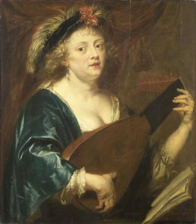 フランス語：  リュートを弾く女性 リュートを弾く女性の肖像 作： Jan van den Hoecke