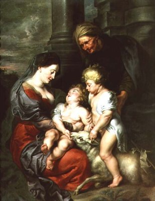 マドンナと子供、聖エリザベートと幼い洗礼者ヨハネ付き 作： Jan van den Hoecke