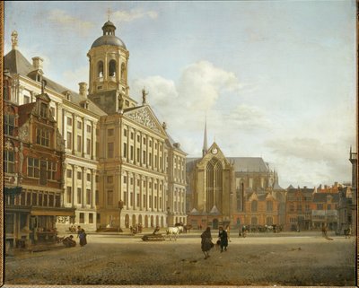 オランダ・アムステルダムのダム通りと新市庁舎 ... 作： ヤン・ファン・デル（風）・ヘイデン