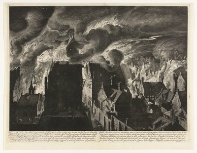 1679年、エランドグラハトの大火を消火 スワーレンは、1679 年 7 月 27 日にアムステルダムへ、デランズ グラフトとストリートの間で火傷を負った (…) / Grand incendie, arerivé a Amsterdam entre la rue et le canal, qu