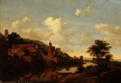 川の上の城塞都市（パネル） 作： Jan van der Heyden