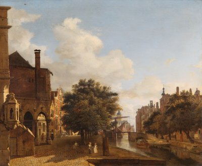 アムステルダム旧市庁舎のある建築ファンタジー、c.1667-72（オークパネルに油彩） 作： Jan van der Heyden