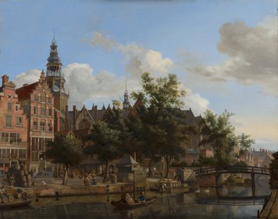 アムステルダムの旧教会とアウデザイツフォールブルクヴァルの眺め、1670年頃（パネルに油彩） 作： Jan van der Heyden