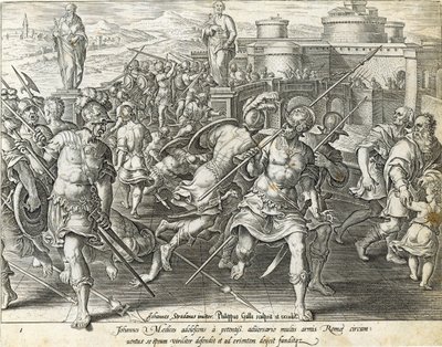 ローマに囲まれたジョヴァンニデメディチ、フィリップゴール（1537-1612）によって刻まれた「メディチの歴史」のプレート1、1583年頃 作： Jan van der Straet