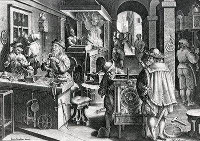 フィリップスガレ、1580〜1605年頃に刻まれた「ノヴァレペルタ」のクロックアイアン、プレート5 作： Jan van der Straet