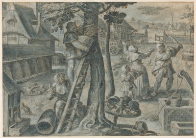 農園でのミツバチの大群の捕獲 作： Jan van der Straet