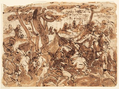 網を使った鹿狩り 作： Jan van der Straet, called Stradanus
