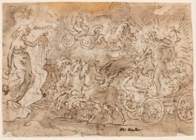 スケッチブックのページ。 アポロとオーロラ 作： Jan van der Straet, called Stradanus