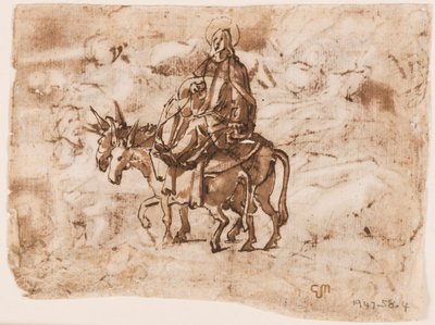 スケッチブックのページ。 エジプトへの飛行; はりつけ 作： Jan van der Straet, called Stradanus