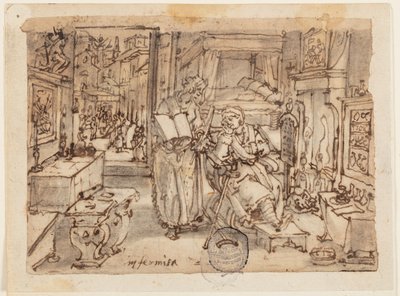 スケッチブックのページ。 病弱 作： Jan van der Straet, called Stradanus