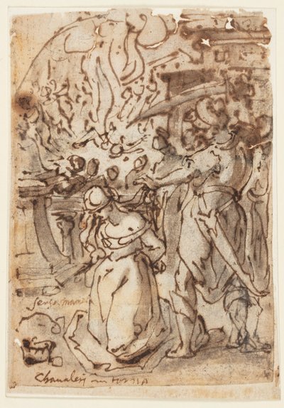 女性殉教者の斬首が描かれたスケッチブックのページ 作： Jan van der Straet, called Stradanus