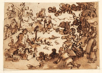 バードベイティングのスケッチブックページ 作： Jan van der Straet, called Stradanus