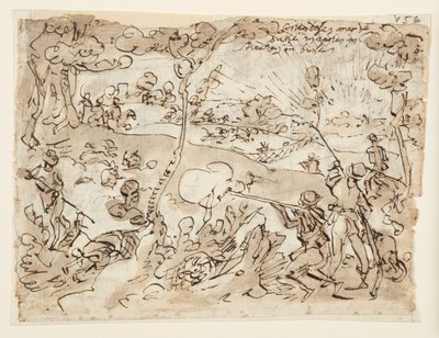 ウサギ狩りのスケッチブックページ 作： Jan van der Straet, called Stradanus
