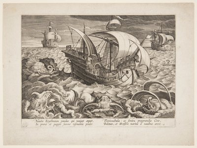 モンスターに囲まれた3隻の船 作： Jan van der Straet, called Stradanus