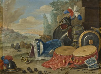 ヤン・ファン・エルダー（1626-1679）の「Emblemes de guerre - Emblems of War」（戦争の紋章）。銅に油彩。寸法：19x25 cm。ストックホルム国立博物館 作： Jan van the Elder Kessel