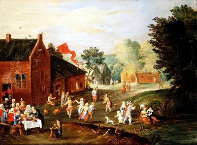 村の中で食事をする農民たち 作： Jan van the Elder Kessel