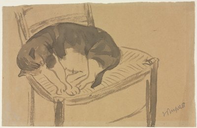 眠っている猫の直角ヌード女性の胴体の裏面、1900 年代の最初の 3 分の 1。 作： Jane Poupelet