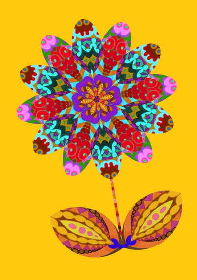 黄色に花のカットアウト、2020年 作： Jane Tattersfield