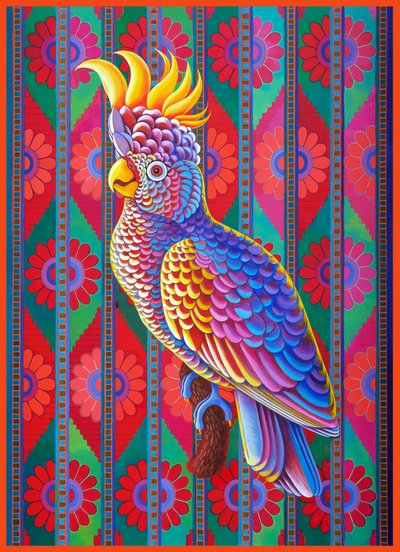 イエロー・クレスティッド・オカメインコ、2022年（キャンバスに油彩） 作： Jane Tattersfield