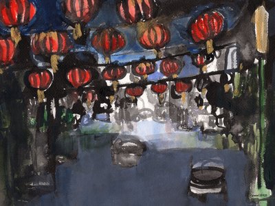 チャイナタウン、2023年頃（紙に墨、水彩） 作： Janel Bragg