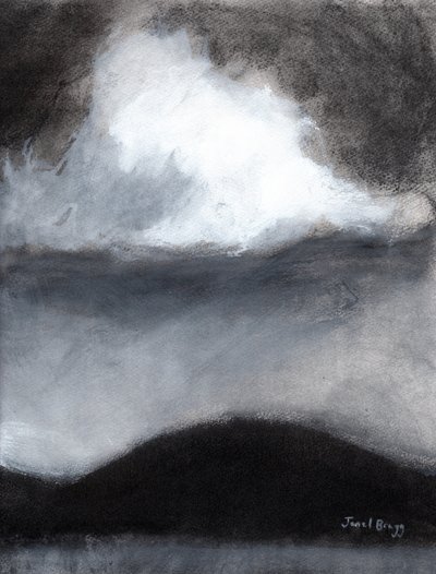 Guemes Islandの雲、2020年頃（木炭、インク、ジェッソ、紙） 作： Janel Bragg