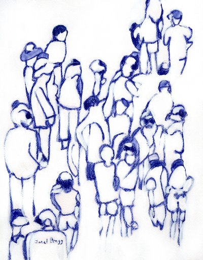 Crowd in Blue、2024年頃（ミクストメディア、紙） 作： Janel Bragg
