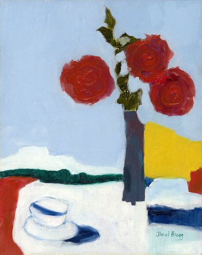 バラとティーカップの静物》2014年頃（油彩・紙） 作： Janel Bragg