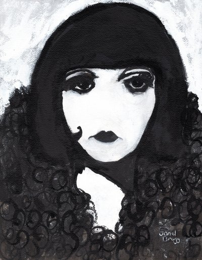 フェイクファーのコートを着たセイレーン 2020年頃（紙に墨、ジェッソ） 作： Janel Bragg
