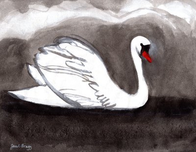 嵐の湖の白鳥、2023年（墨、紙） 作： Janel Bragg