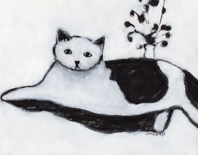 寝そべる猫トーマス 2018年頃（紙にミクストメディア） 作： Janel Bragg