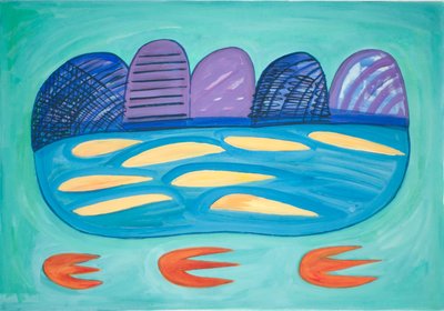 山と湖』2015年（水彩・ガッシュ 作： Janet McKenzie