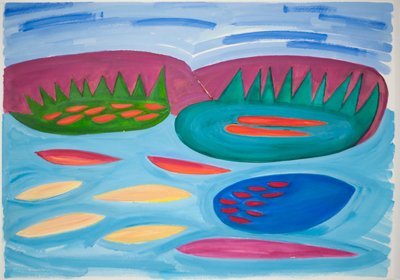 山とプール』2015年（水彩・ガッシュ 作： Janet McKenzie