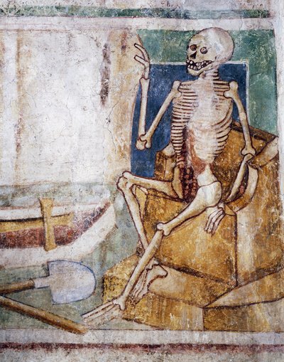 Hrastovlje要塞教会、三位一体教会、墓の死の開口部スラブ、「死の舞踏」（1490年）、Janez Iz Kastvaによるフレスコ画の詳細、スロベニア 作： Janez Kastav