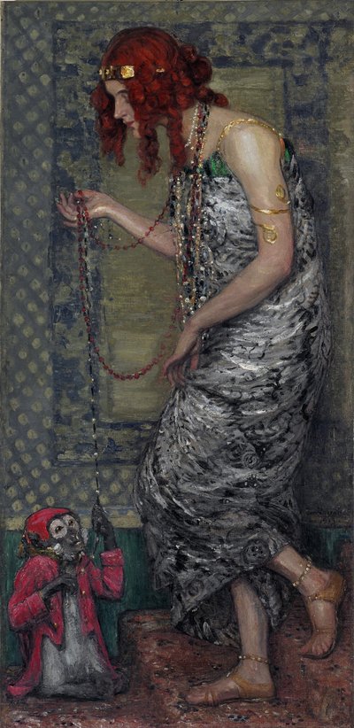 ""La princesse et le singe" (王女と猿) Peinture de Janis Rozentals (1866-1916) - 1913 - キャンバスに油彩 Dim 147,5x71 cm ラトビア共和国国立美術館、リガ 作： Janis Rozentals