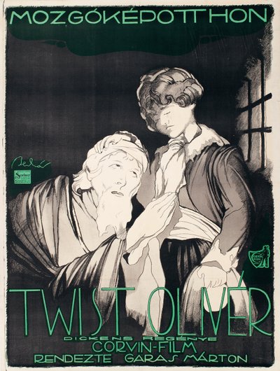 ハンガリーの映画製作会社Corvinによる無声映画「OliverTwist」のポスター 作： Janos Bednar