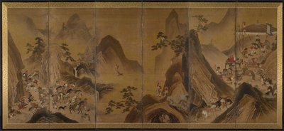山の風景の中の韃靼狩り 作： Japan, Edo period