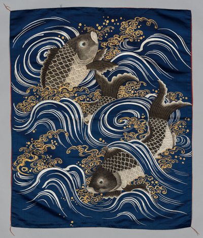 袱紗（ふくさ） 波の鯉 作： Japan, Meiji period