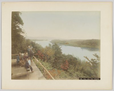 滋賀県石山からの琵琶湖（手彩色のモノクロ写真 作： Japanese Photographer